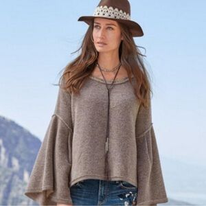 Sundance Bell Sleeve Wool Sweater Oatmeal Brown Size Large